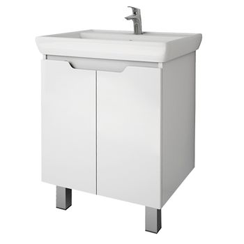Тумба Q PLUS (D), 60 см, подвесная/напольная, 2 дверцы, с опорами, белый глянец — фото 1, Тумбы под раковину