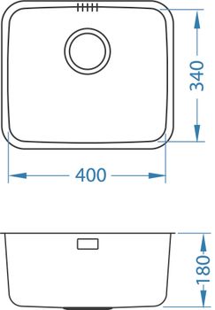 Мойка для кухни LUNO 20 SAT 90 FI 340X400 в комплекте с сифоном 1130550, — фото 4, Кухонные мойки