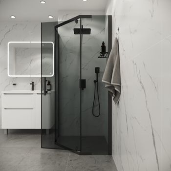 Душевое ограждение Niagara Eco NG-1010-14DT (100х100х190) трапеция,распашное,черный,стекло тонирован — фото 2, Душевые уголки трапеция