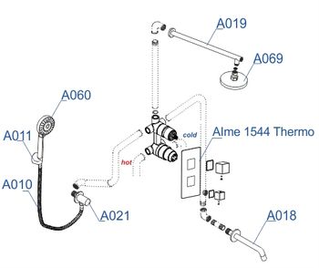 A171519 Thermo Встраиваемый комплект для ванны с верхней душевой насадкой, лейкой и изливом — фото 3, Встраиваемые душевые комплекты