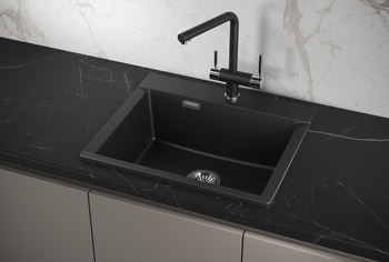 Granula-ES-5804, ШВАРЦ (чёрный металлик), кухонная мойка, кварц, ESTETICA — фото 1, Кухонные мойки