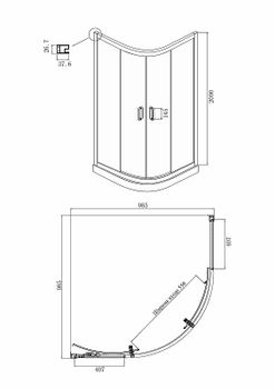 Душевой уголок Ambassador Royal 100x100 18015305 профиль Золото стекло белое с рисунком — фото 3, Душевые уголки четверть круга