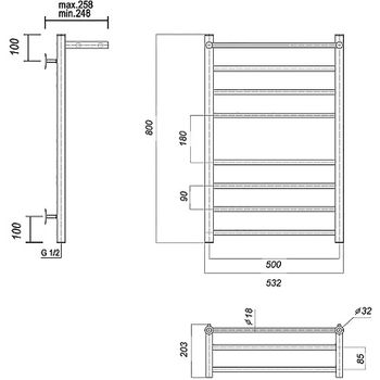 Водяной полотенцесушитель Domoterm Медея с/п П8 500x800 с полкой Золото — фото 2, Водяные полотенцесушители