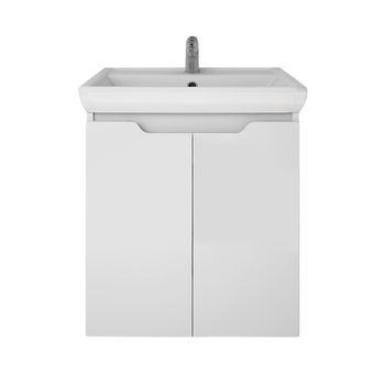 Тумба Q PLUS (D), 55 см, подвесная/напольная, 2 дверцы, с опорами, белый глянец — фото 2, Тумбы под раковину