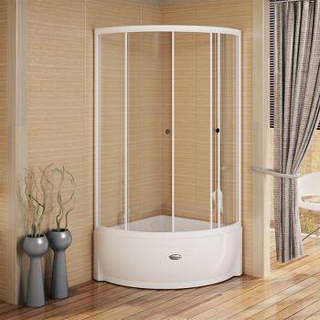 Душевой уголок Radomir 90x90 1-03-1-0-0-0020 с поддоном профиль Белый стекло прозрачное — фото 2, Душевые уголки четверть круга