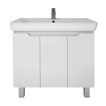 Тумба Q PLUS (D), 80 см, подвесная/напольная, 3 дверцы, с опорами, белый глянец — фото 8, Тумбы под раковину