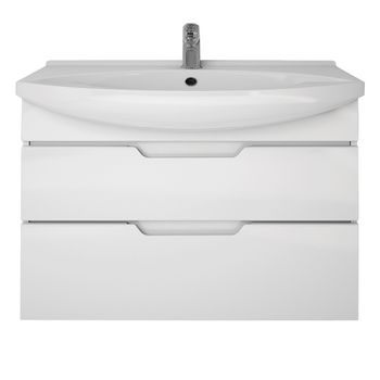 Тумба LAGUNA PLUS, 105 см, подвесная/напольная, 2 ящика, с опорами, белый глянец — фото 7, Тумбы под раковину