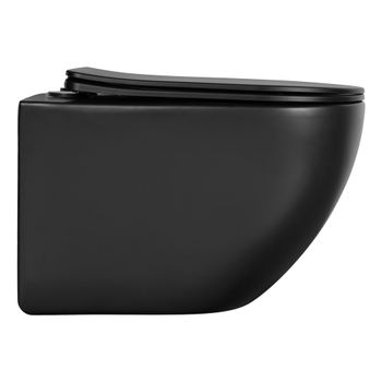 Унитаз подвесной безободковый AQUATEK ЕВРОПА AQ1901-MB 525*360*320 мм, черный матовый, горизонтальны — фото 4, Подвесные унитазы