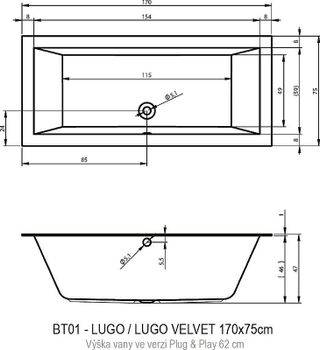 Акриловая ванна Riho Lugo 170х75 L B132016005 (BD6200500000000) без гидромассажа — фото 3, Акриловые ванны