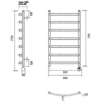 Электрический полотенцесушитель Domoterm Калипсо П7 500x700 ER Золото — фото 3, Электрические полотенцесушители