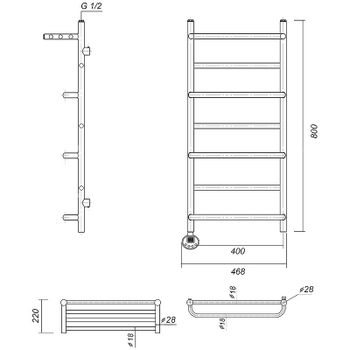 Электрический полотенцесушитель Domoterm Орфей с полкой П7 400x800 АБР EL Античная бронза — фото 2, Электрические полотенцесушители