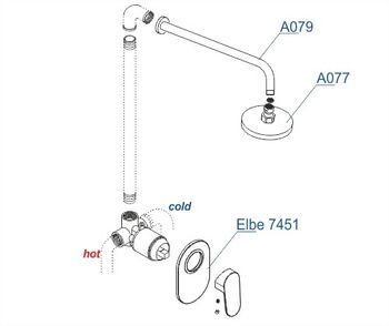 A12777 Встраиваемый комплект для душа с верхней душевой насадкой — фото 7, Встраиваемые душевые комплекты