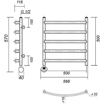 Электрический полотенцесушитель Domoterm Калипсо П5 500x500 EL Хром — фото 2, Электрические полотенцесушители