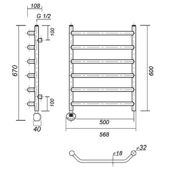 Электрический полотенцесушитель Domoterm Лаура П6 500x600 EL Хром — фото 2, Электрические полотенцесушители