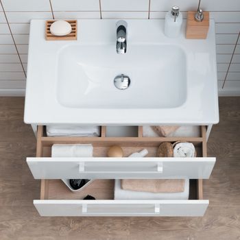 Тумба GIO, 60 см, подвесная, 2 ящика, белый глянец — фото 12, Тумбы под раковину