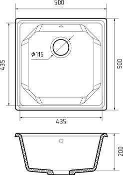 GRANFEST Мойка UNIQUE 500 1-чаша 500*500мм иней арт.GF- — фото 3, Кухонные мойки