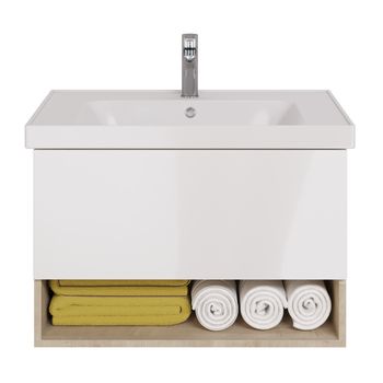 Тумба PERFECTO, 90 см, подвесная, 1 ящик, дуб эврика/белый глянец — фото 7, Тумбы под раковину