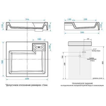 Раковина Azario Etna 60 CS00078303 на стиральную машину Белая — фото 4, Раковины на стиральную машину