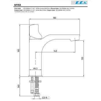 Смеситель для раковины E.C.A. Myra 102108986HEX Хром — фото 2, Смесители для раковины