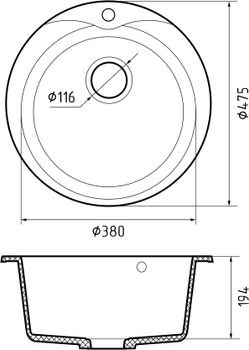 GRANFEST Мойка RONDO 480 1-чаша D-475мм иней арт.GF- — фото 3, Кухонные мойки