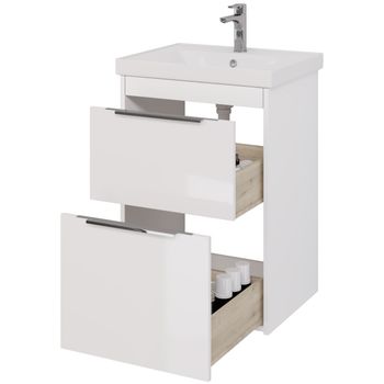 Тумба PRIME, 60 см, подвесная/напольная, 2 ящика, белый глянец — фото 4, Тумбы под раковину