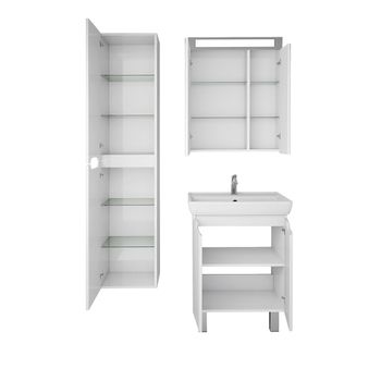 Тумба Q PLUS (D), 55 см, подвесная/напольная, 2 дверцы, с опорами, белый глянец — фото 6, Тумбы под раковину