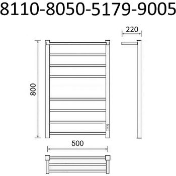 Электрический полотенцесушитель Маргроид 8110 профильный 810x500 8110-8050-5179-9005 с полкой Черный — фото 5, Электрические полотенцесушители