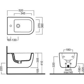 Биде Hatria Bianca Y1X501 подвесное Белое — фото 2, Биде подвесные