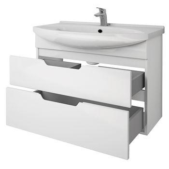Тумба LAGUNA PLUS, 105 см, подвесная/напольная, 2 ящика, с опорами, белый глянец — фото 2, Тумбы под раковину