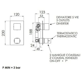 Смеситель для душа Remer Qubica Thermo QT95 с термостатом Хром — фото 2, Смеситель для душа