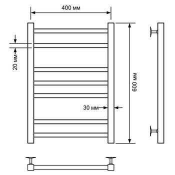 Водяной полотенцесушитель Comfysan Pioli-K W-6 60x40 014162 Черный матовый — фото 2, Водяные полотенцесушители