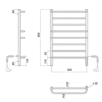 Электрический полотенцесушитель Domoterm Орфей DMT Орфей П8 500x800 EK R Белый матовый — фото 3, Электрические полотенцесушители