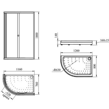 Душевой уголок Radomir Соул 3 120x80 R 1-03-6-2-0-0080 профиль Черный стекло прозрачное — фото 2, Асимметричные душевые уголки