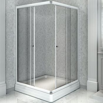 Душевой уголок Radomir 100x110 L 1-03-1-1-0-1230 с поддоном профиль Белый стекло прозрачное — фото 1, Прямоугольные душевые уголки