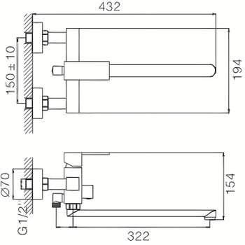 Смеситель для ванны Haiba HB22803-7 универсальный Черный матовый — фото 2, Смеситель для ванны