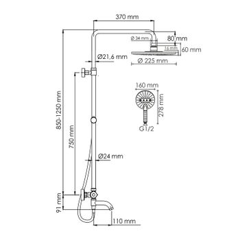 A188.067.059.WM Thermo Душевой комплект с термостатическим смесителем — фото 3, Душевые стойки
