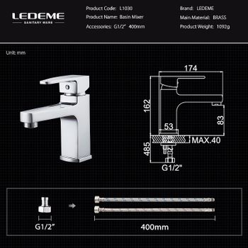 Смеситель для раковины Ledeme H30 1030L Хром — фото 3, Смесители для раковины