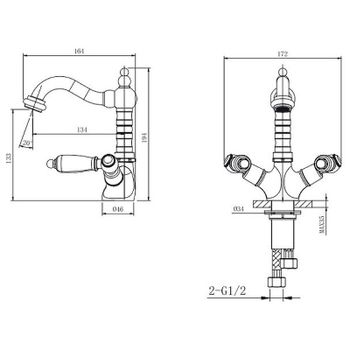 Смеситель для раковины Caprigo Adria-Classic Metal Edition 03M-526-vot Бронза — фото 2, Смесители для раковины