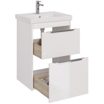 Тумба PRIME, 60 см, подвесная/напольная, 2 ящика, белый глянец — фото 3, Тумбы под раковину