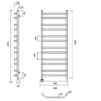 Электрический полотенцесушитель Domoterm Лаура П12 500x1000 EL Хром — фото 2, Электрические полотенцесушители