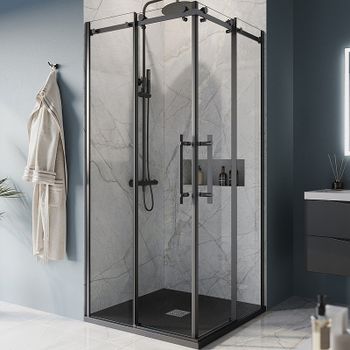 Душевой уголок BelBagno Marino 90x90 MARINO-A-2-90-C-NERO профиль Черный матовый стекло прозрачное — фото 1, Квадратные душевые уголки