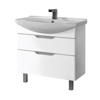 Тумба LAGUNA PLUS, 105 см, подвесная/напольная, 2 ящика, с опорами, белый глянец — фото 1, Тумбы под раковину