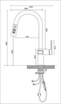 Смеситель для кухни вытяжной с дисплеем Black, арт. K15B LED — фото 2, Смесители для кухни
