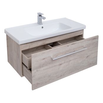 Тумба BIG INN, 80 см, подвесная, 1 ящик + выдвижной внутренний ящик, дуб кантри — фото 10, Тумбы под раковину