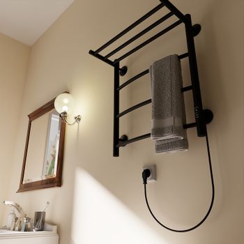 Электрический полотенцесушитель Маргроид Вид 4 600x500 04-6050-1051-9005R правый с полкой Черный мат — фото 2, Электрические полотенцесушители