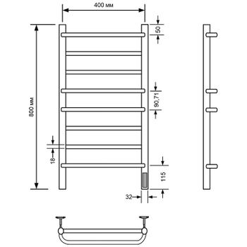 Электрический полотенцесушитель Comfysan Puro EC-8 80x40 012939 Черный матовый — фото 3, Электрические полотенцесушители
