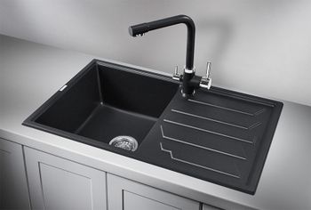 Granula-8002, ЧЁРНЫЙ, кухонная мойка, кварц — фото 2, Кухонные мойки