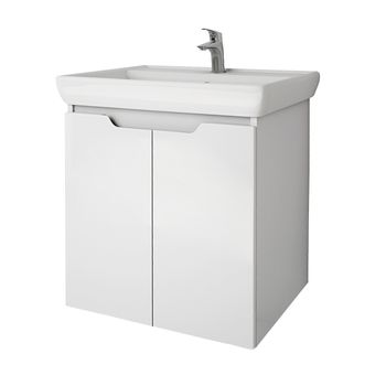 Тумба Q PLUS (D), 60 см, подвесная/напольная, 2 дверцы, с опорами, белый глянец — фото 3, Тумбы под раковину