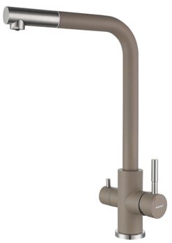 GRANFEST QUARZ Смеситель для кухни Г-обр. с краном питьевой воды D-35мм песочный арт. GF- — фото 1, Смесители для кухни