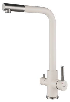 GRANFEST QUARZ Смеситель для кухни Г-обр. с краном питьевой воды D-35мм белый арт. GF- — фото 1, Смесители для кухни